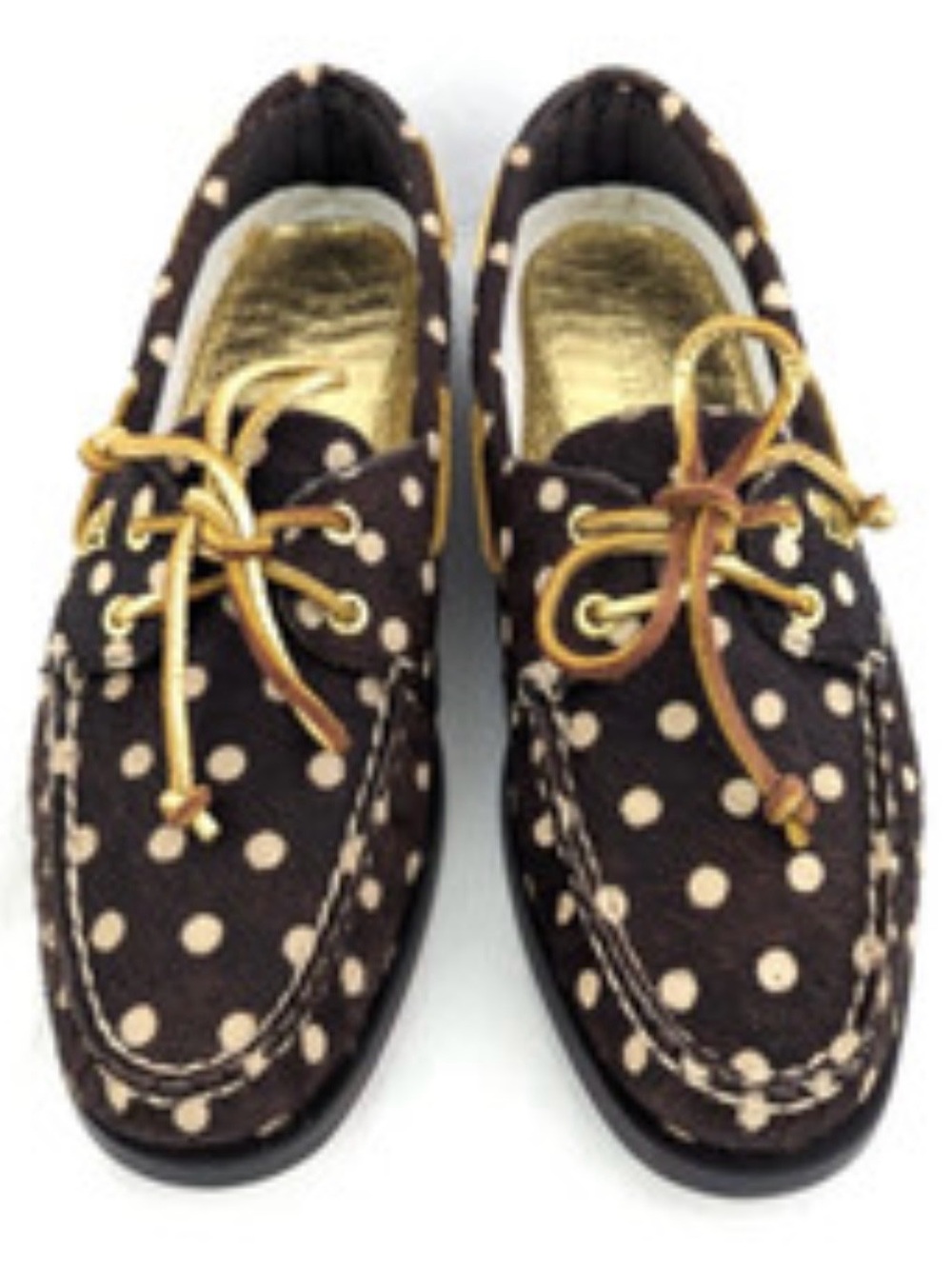 Sperry Polka Dot Boat Shoes - Genuine Cow Fur Leather- Dark Brown & Cream